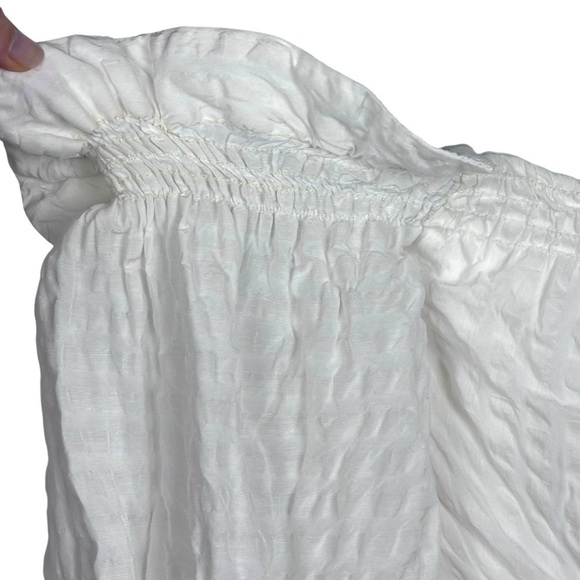 CULT GAIA SIMONA SEERSUCKER LINEN WHITE OFF THE SHOULDER BUTTON DOWN MIDI DRESS - Picture 14 of 15